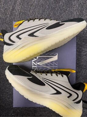 Men's Casual Sneakers - Gray, Black & Yellow Accents